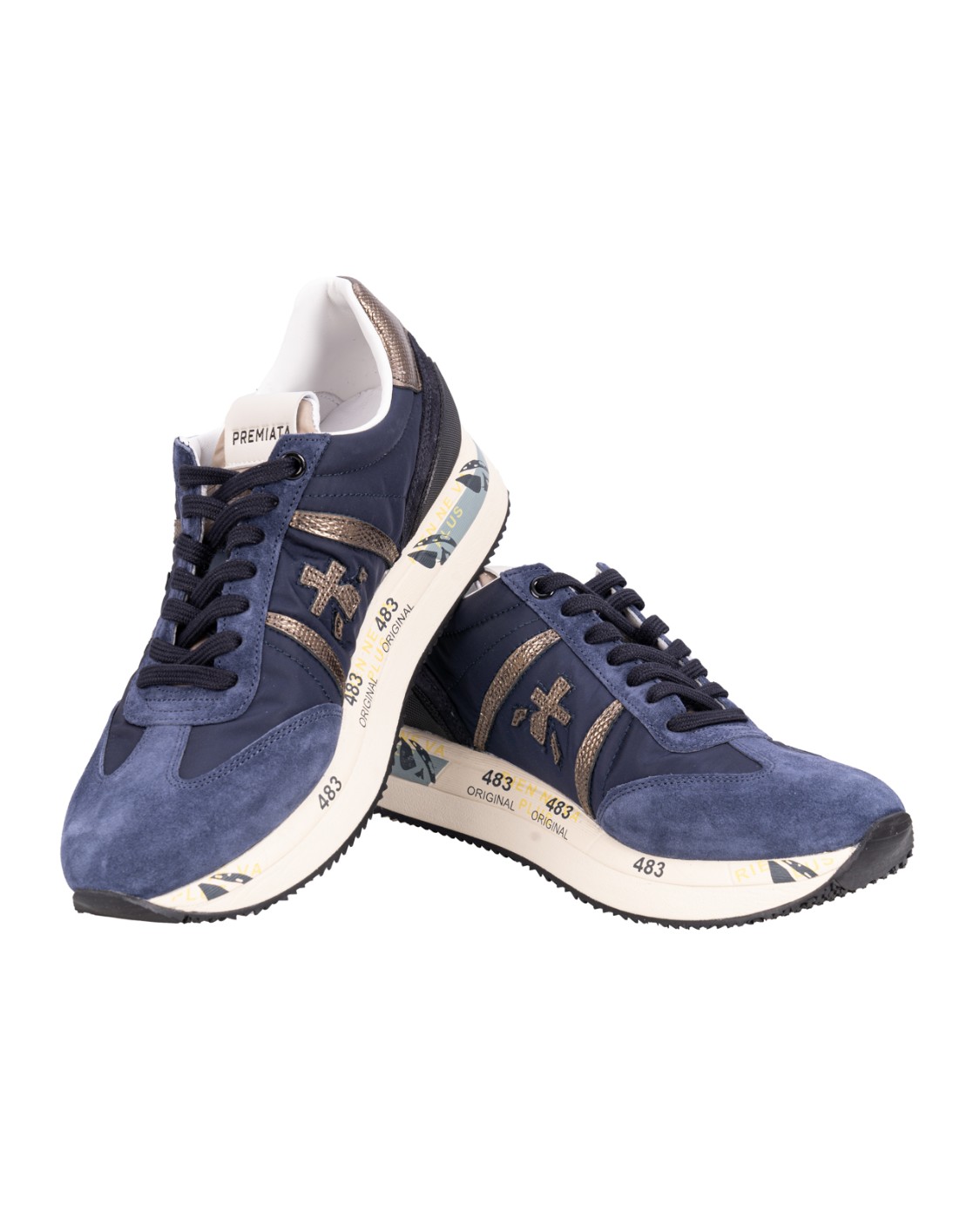 shop PREMIATA  Scarpa: Premiata Sneakers "Conny 6981".
Mix di materiali tecnici e pellami. 
Modello con punta tonda.
Chiusura con lacci.
Logo sulla linguetta.
Caviglia imbottita.
Topponcino arricchito da una particolare stampa ripresa anche sulla linguetta.
Soletta in gomma.
Altezza Suola 4 cm.
Fusbet Interno 27 cm.
Composizione: SOLE: 85% EVA 15% PHYLON (PLASTIC MATERIAL) UPPER: 40% CALF LEATHER 30% PL 10% PA 10% PU 10% PC LINING: 100% GOAT LEATHER.
Made in Vietnam.. CONNY 6981-B number 1002832